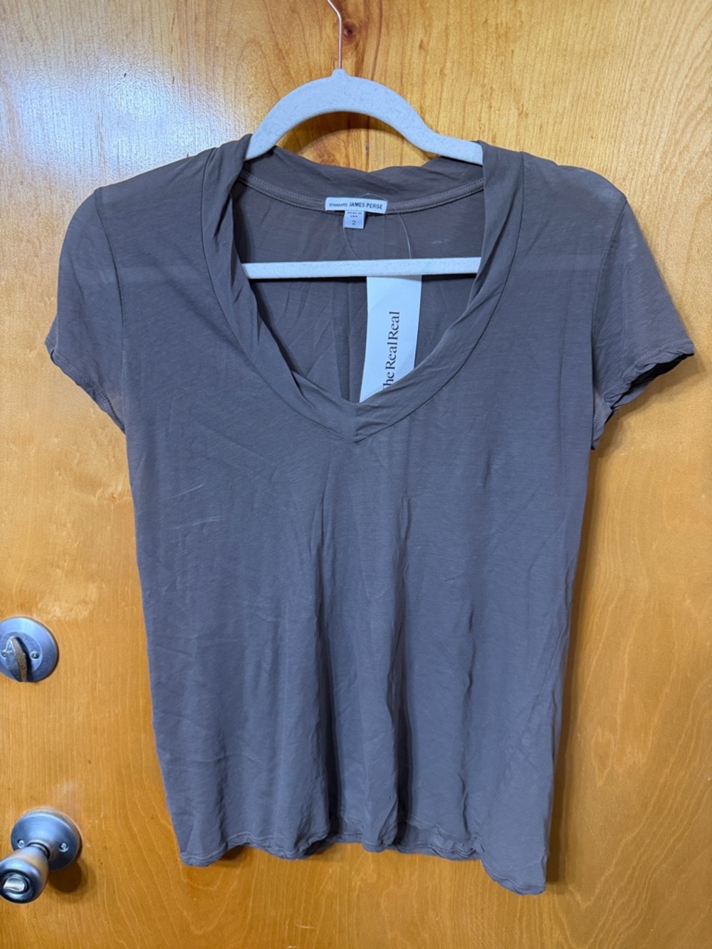 James Perse Short Sleeve V-Neck Tee in Taupe Gray